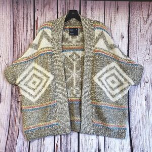 American Eagle Women XS Wool Alpaca Blend Open Cardigan Herringbone Knit Sweater